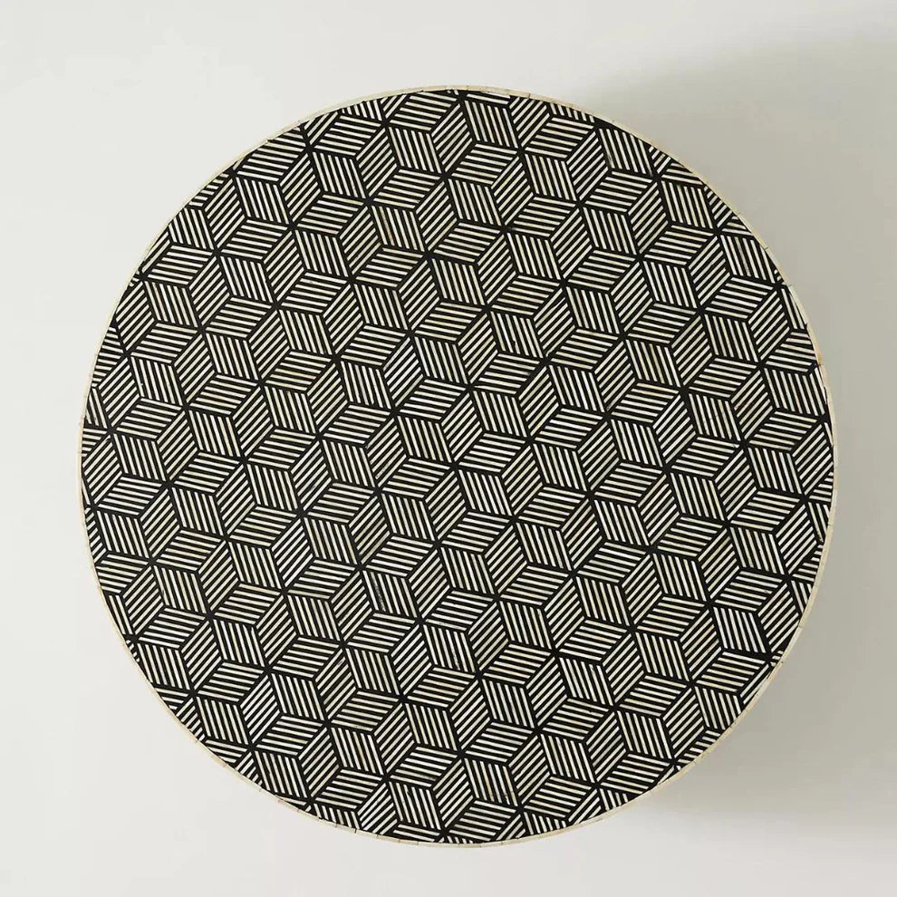 criss cross strip pattern bone inlay black coffee table