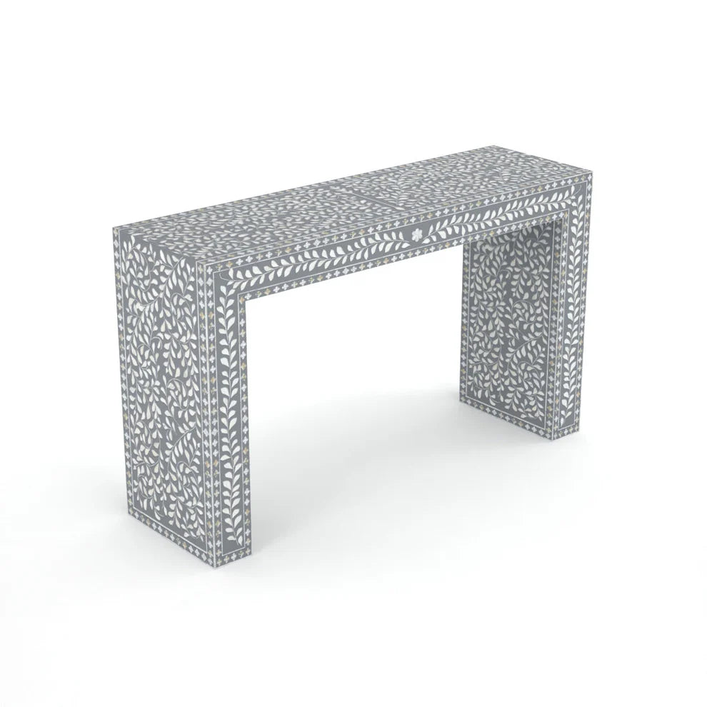 gray floral pattern big border console table