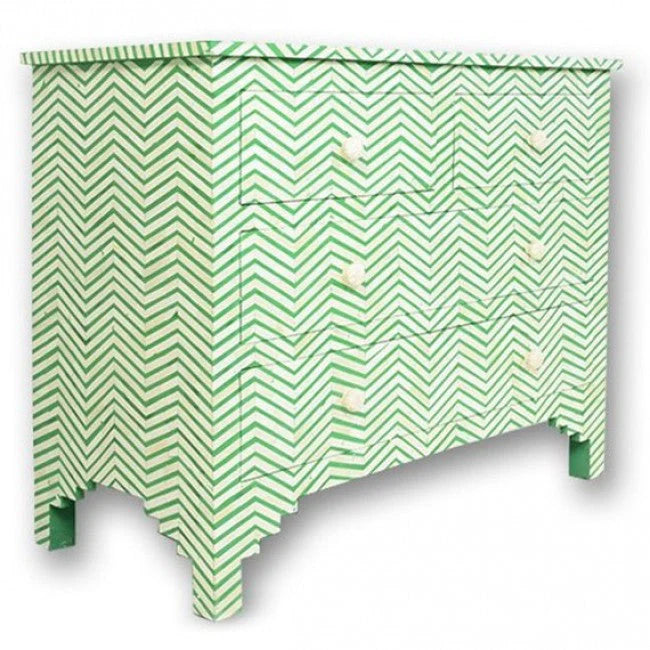 zig zag pattern green bone inlay chest of drawers