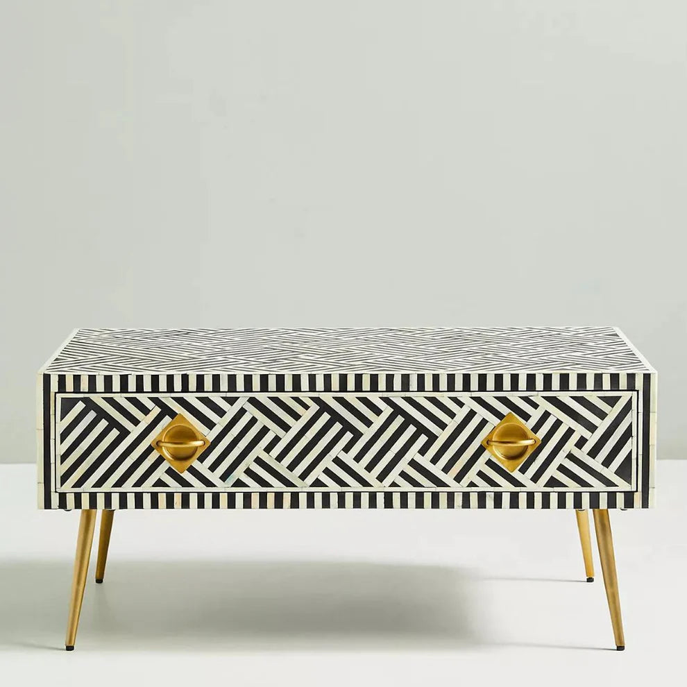 strip pattern black maze coffee table with drawer