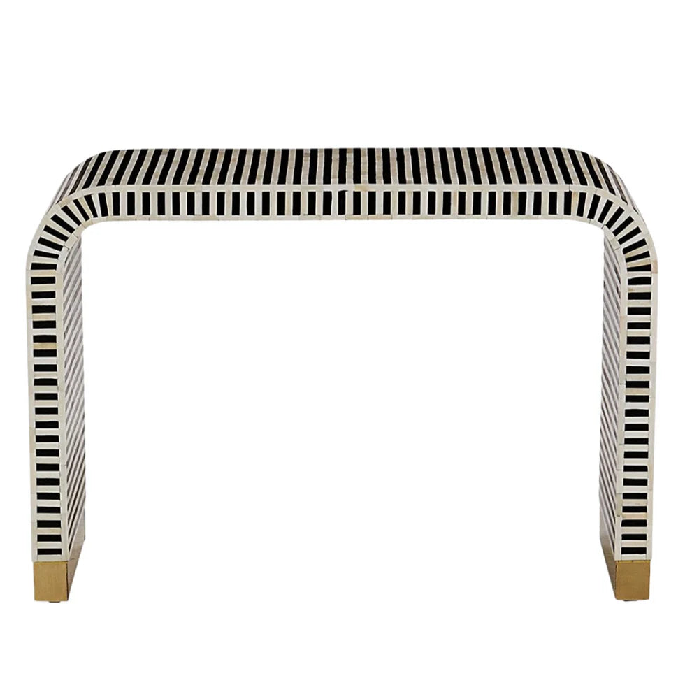 waterfall pattern black bone inlay console table