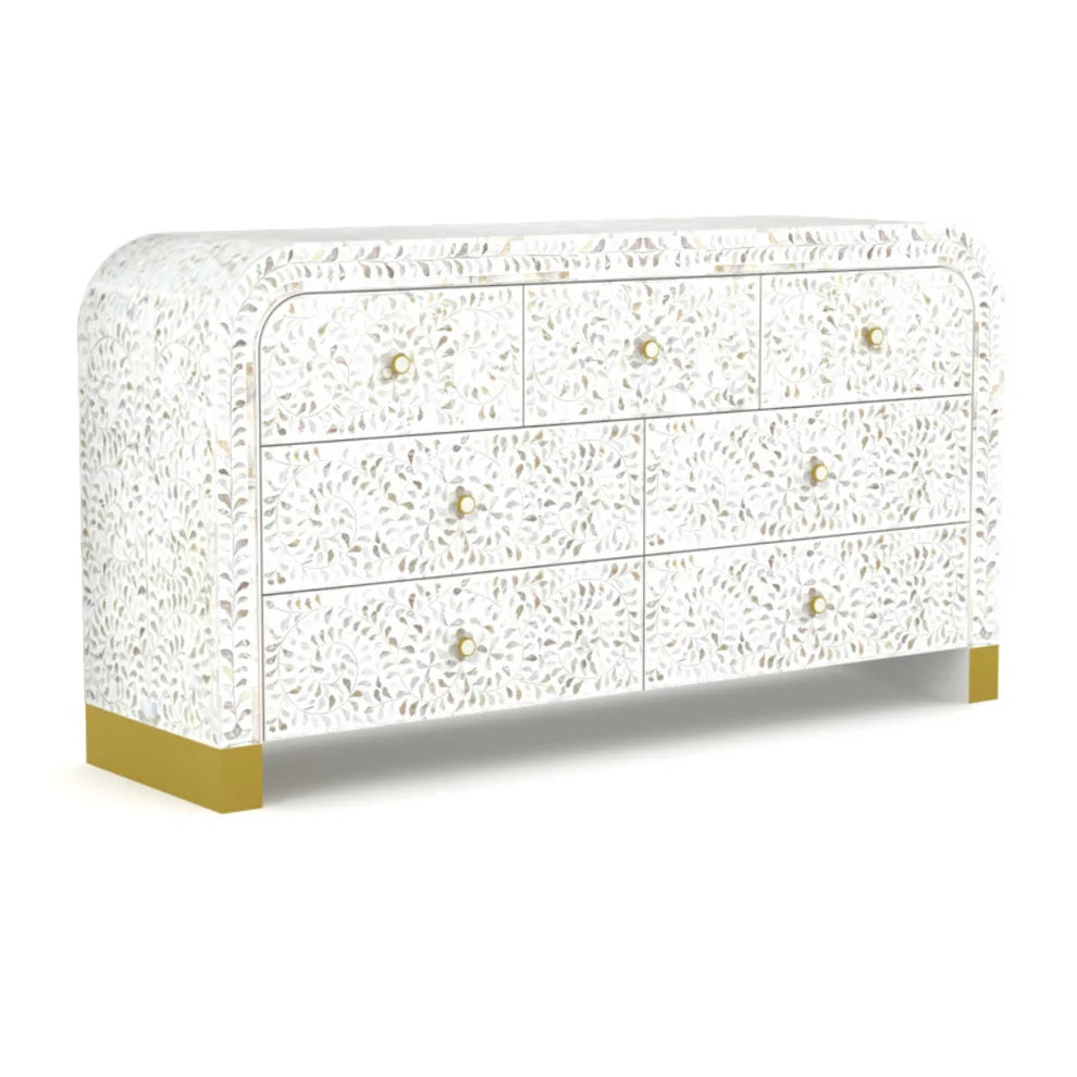 floral pattern mop inlay white chest of drawers
