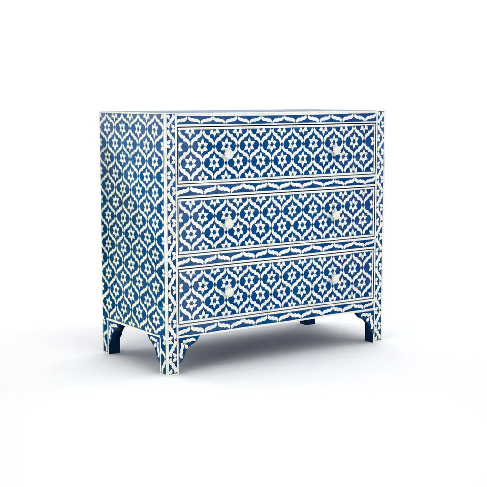 moroccon pattern bone inlay blue dresser