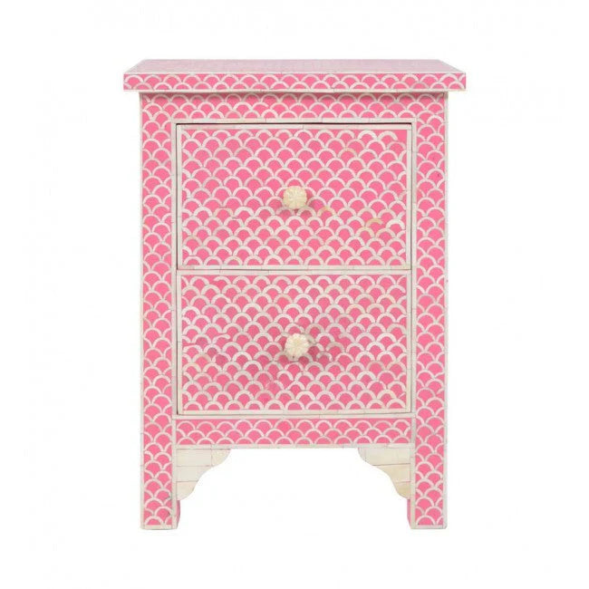 fish scale pattern bone inlay pink bedside table