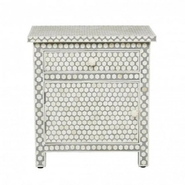 honeycomb pattern bone inlay gray bedside table