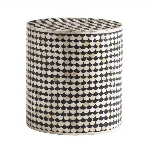 small lamp pattern black bone inlay round stool