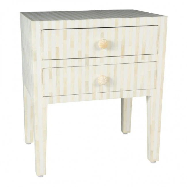 full bone white strip pattern bone inlay bedside table