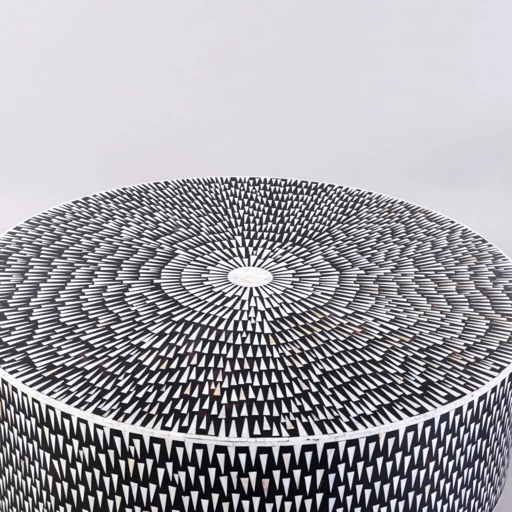rain drop pattern bone inlay coffee table round