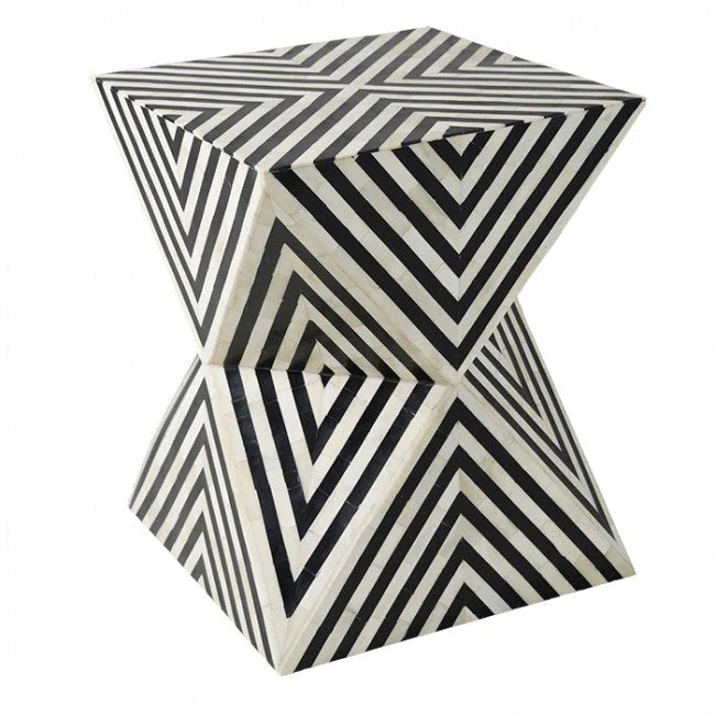 triangular pattern bone inlay black and white stool
