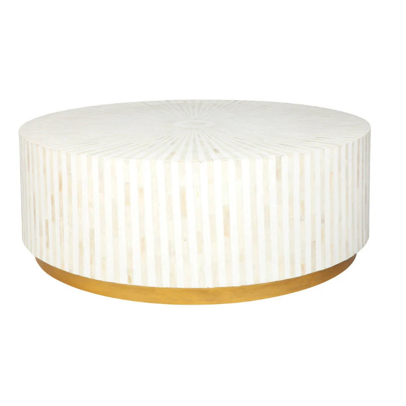 white strip line pattern round coffee table