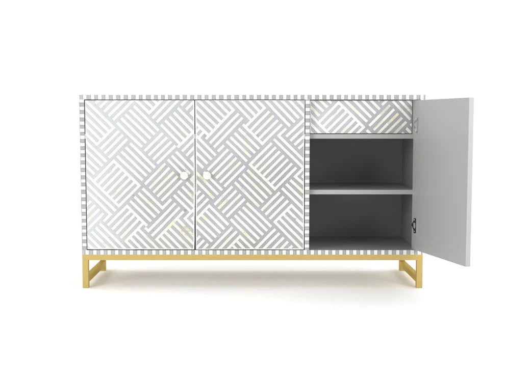 Optical pattern gray bone inlay dresser
