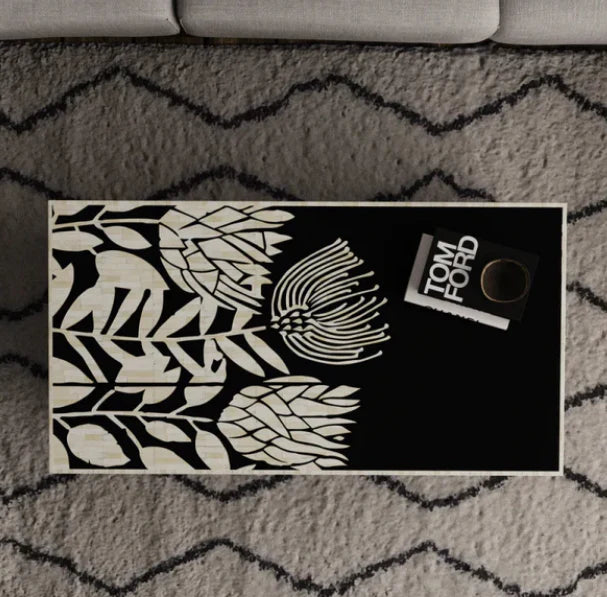 flamingo pattern bone inlay coffee table black