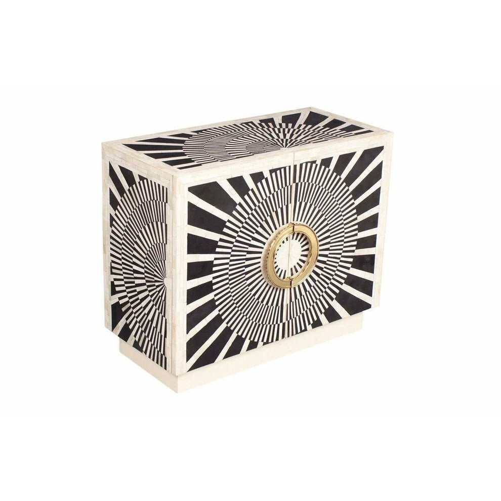 sun burst pattern bone inlay dresser white