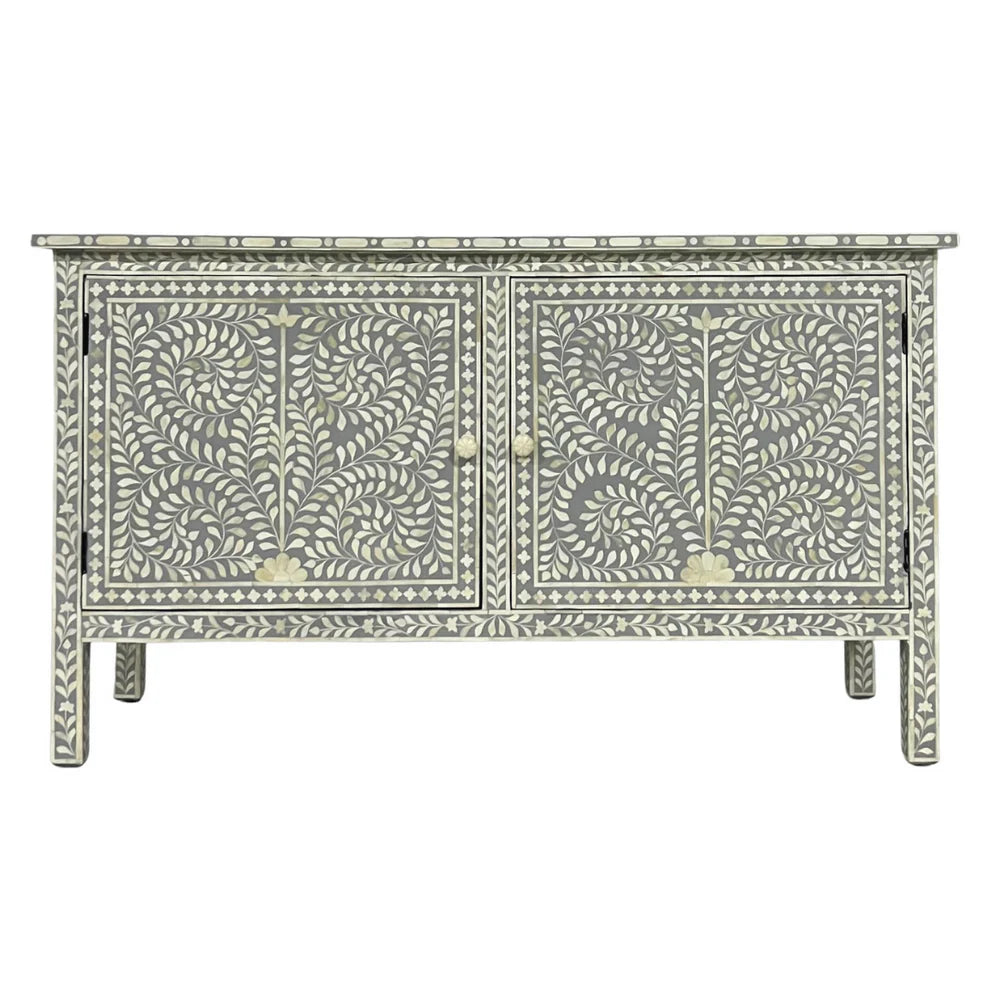 floral pattern bone inlay gray chest of drawers