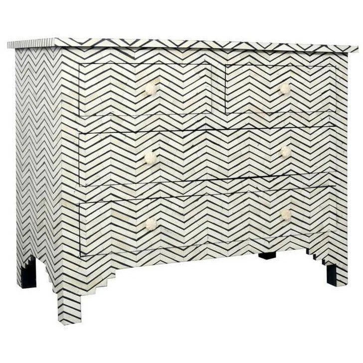zig zag pattern black bone inlay chest of drawers