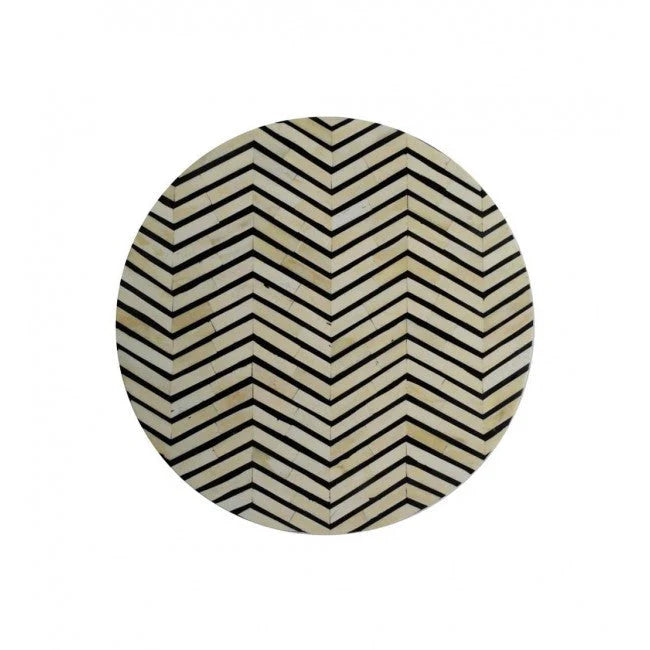 geometric pattern bone inlay stool in black with metal legs
