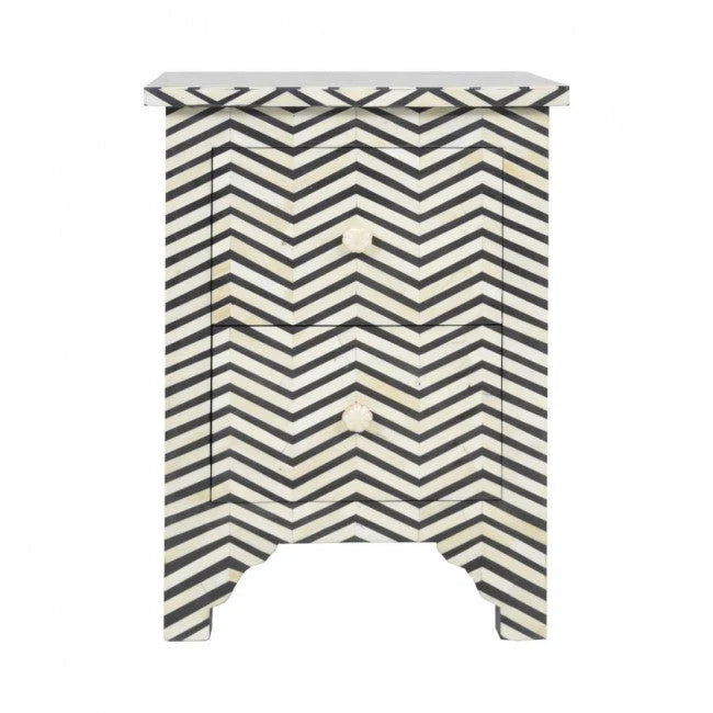 black zig zag pattern bone inlay bedside table