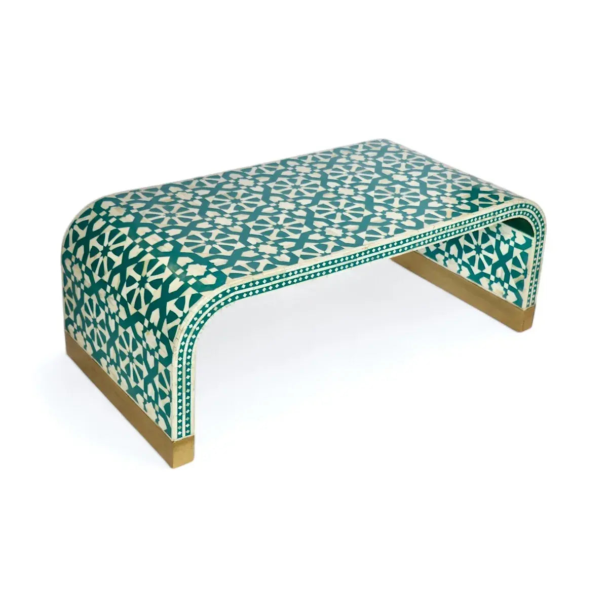 waterfall pattern bone inlay teal coffee table
