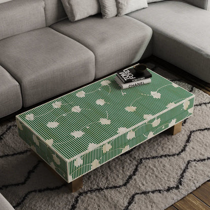 floral pattern bone inlay coffee table in green color
