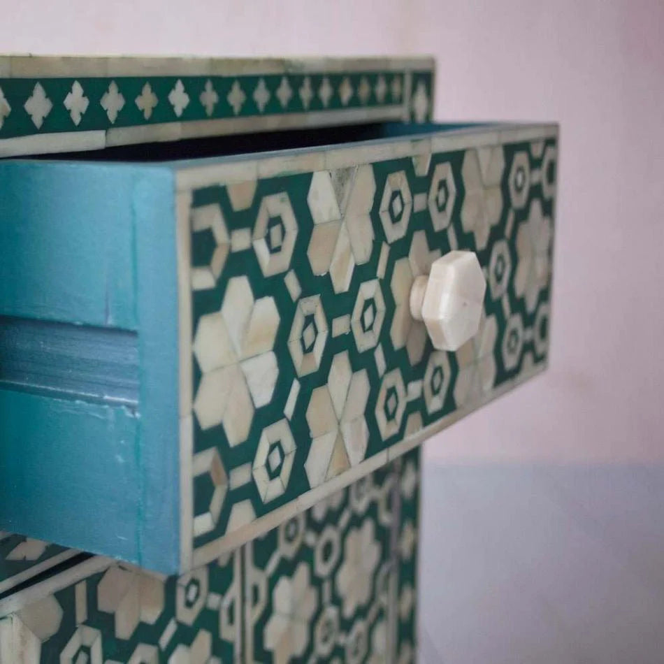 sunflower pattern green bone inlay bedside table