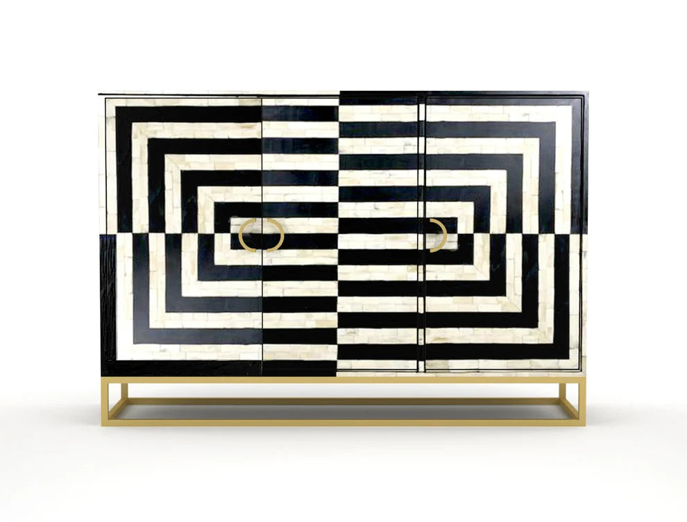 3D optical pattern bone inlay dresser black and white