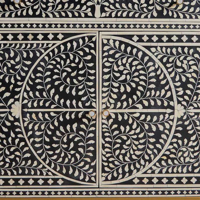 floral pattern black bone inlay buffet