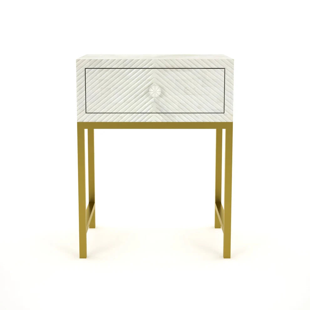 strip pattern full bone inlay bedside in white with pvd coated metal leg