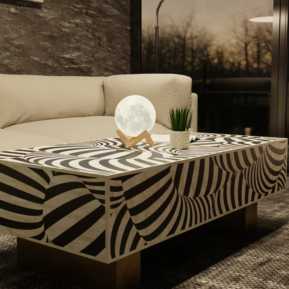 zebra line pattern bone inlay coffee table