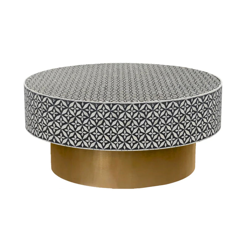 cats eye pattern bone inlay coffee table in gray color