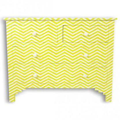 zig zag pattern yellow bone inlay chest of drawers