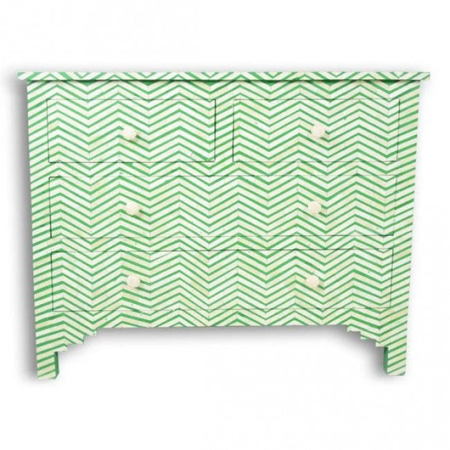 zig zag pattern green bone inlay chest of drawers