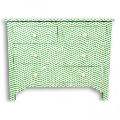 zig zag pattern green bone inlay chest of drawers