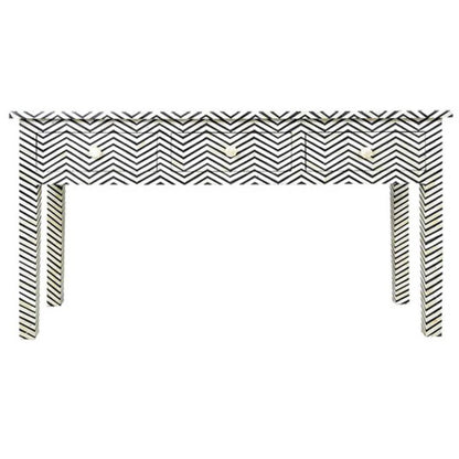 Zig zag pattern black bone inlay console with three drawers