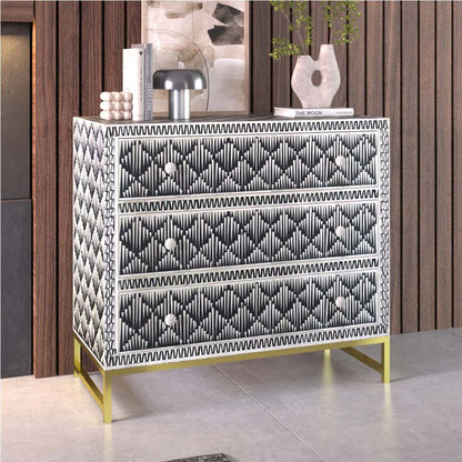 Rain drop pattern black bone inlay dresser with three drawers