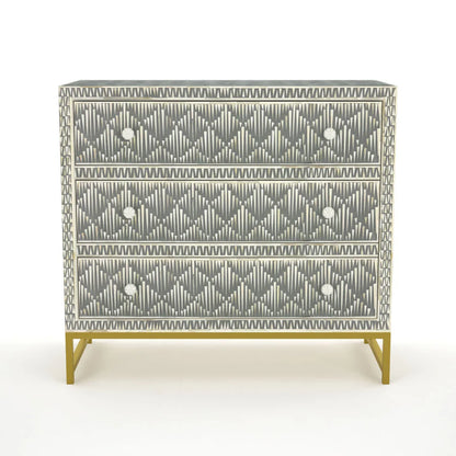 Rain drop pattern gray bone inlay dresser with three drawers