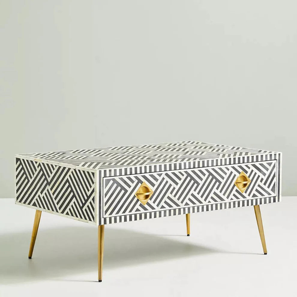 strip pattern black maze coffee table with drawer