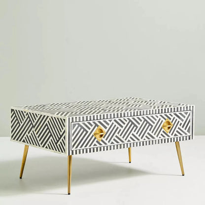 strip pattern black maze coffee table with drawer