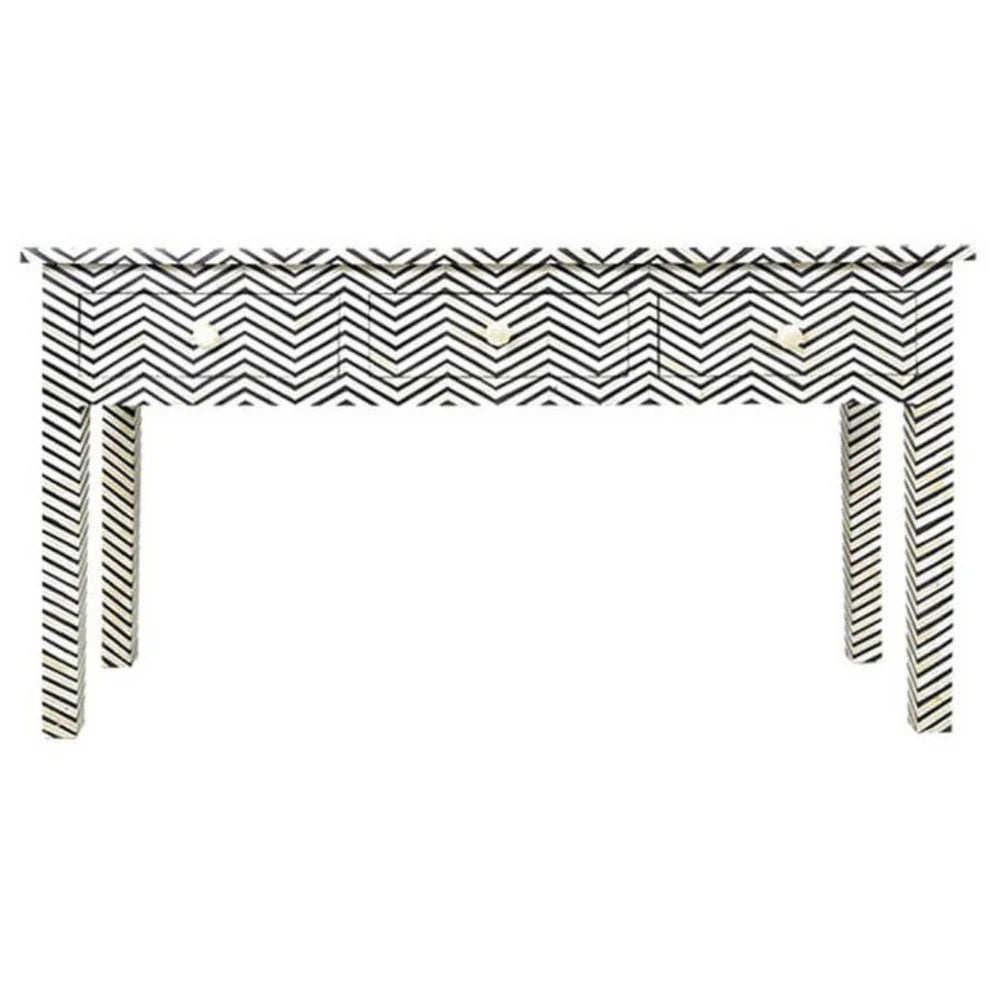 Zig zag pattern black bone inlay console with three drawers