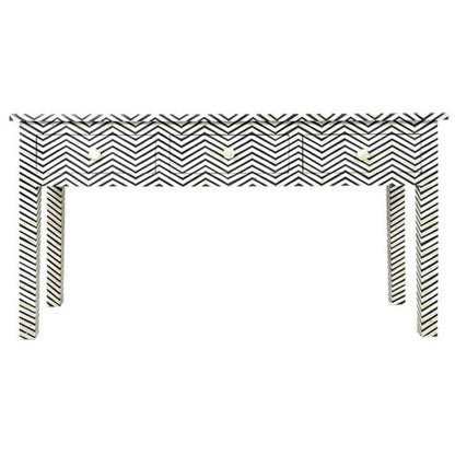Zig zag pattern black bone inlay console with three drawers