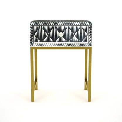 rain drop pattern black bone inlay bedside table with pvd coated metal legs
