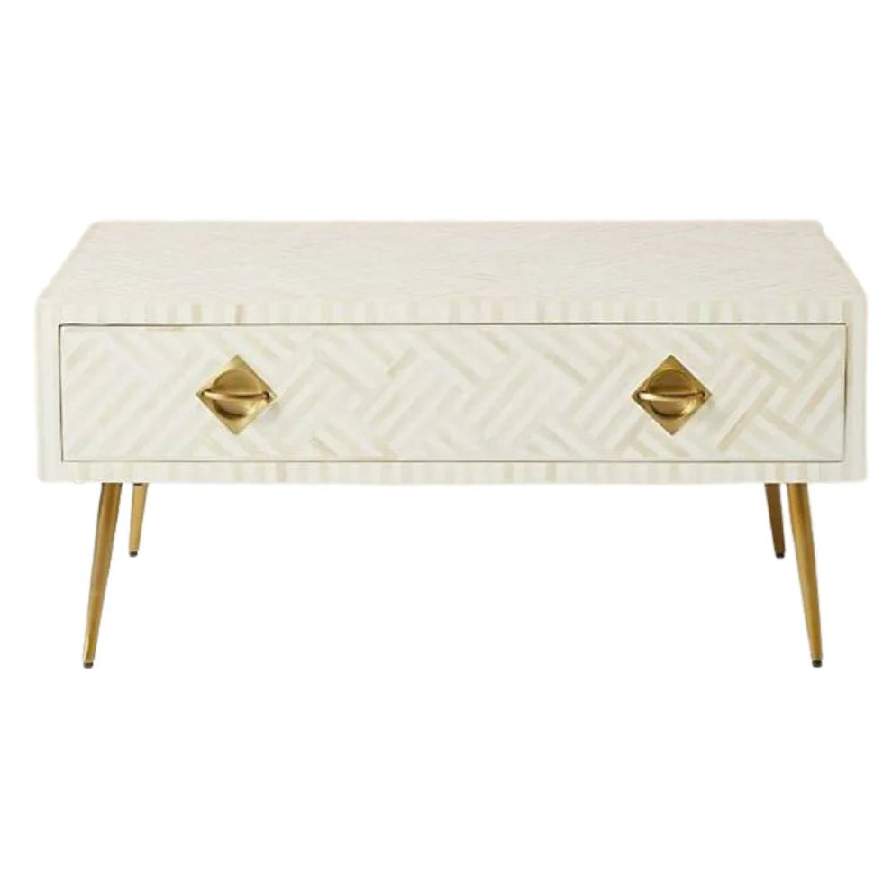 strip pattern white maze coffee table with drawer