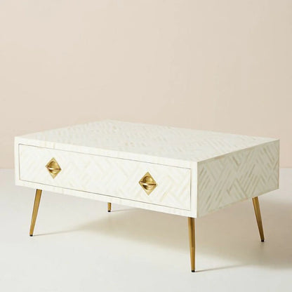 strip pattern white maze coffee table with drawer
