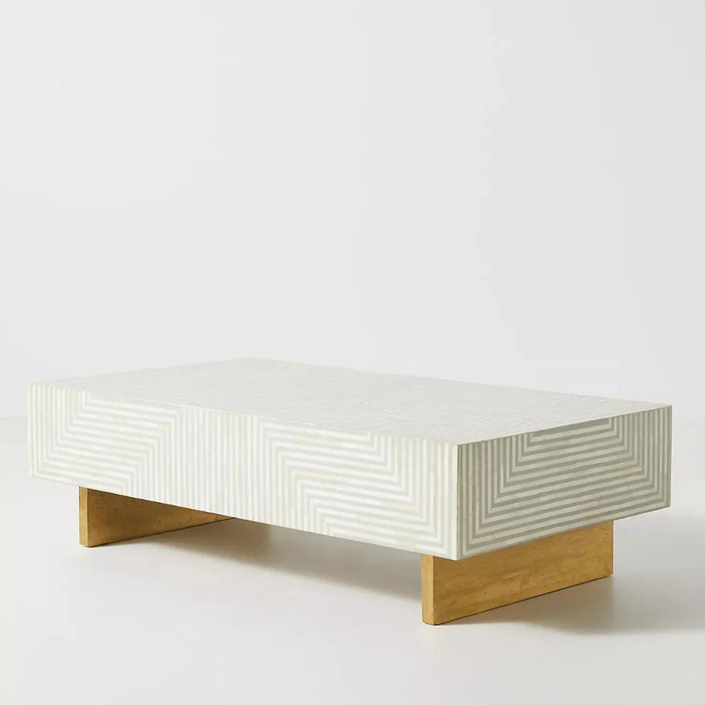 gray geometric pattern rectangular bone inlay coffee table