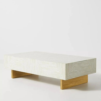 gray geometric pattern rectangular bone inlay coffee table