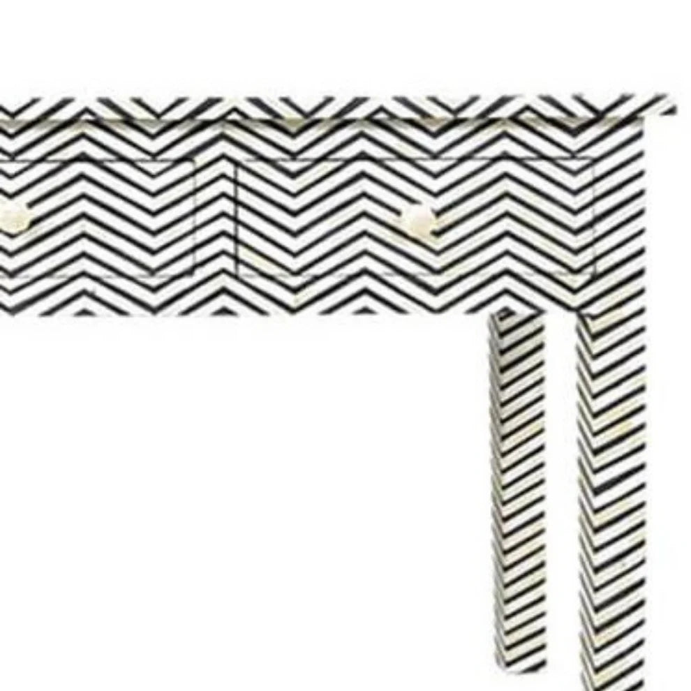 Zig zag pattern black bone inlay console with three drawers