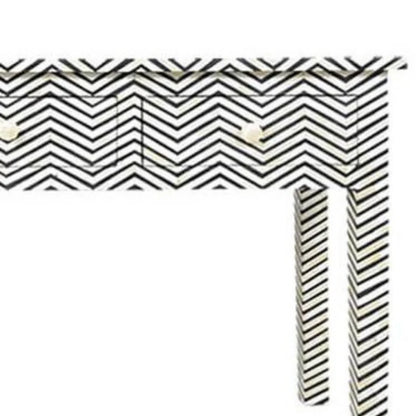 Zig zag pattern black bone inlay console with three drawers