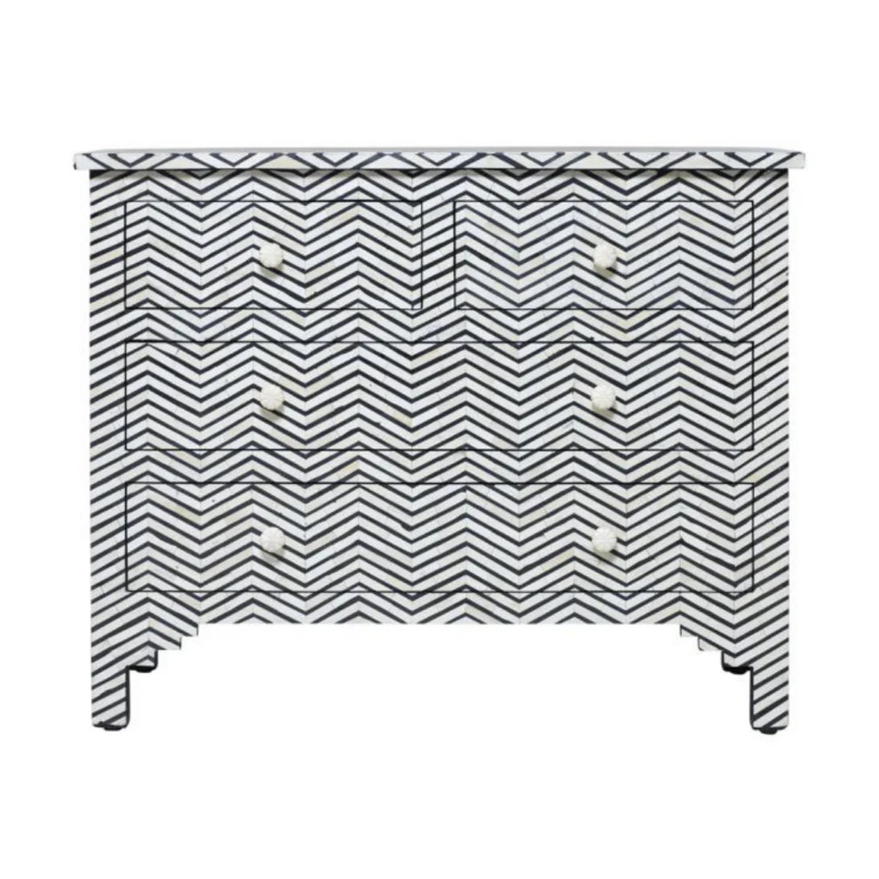 zig zag pattern black bone inlay chest of drawers