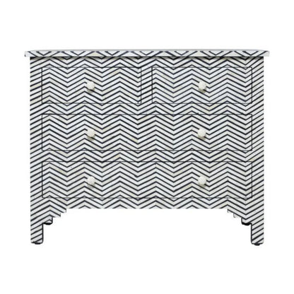 zig zag pattern black bone inlay chest of drawers