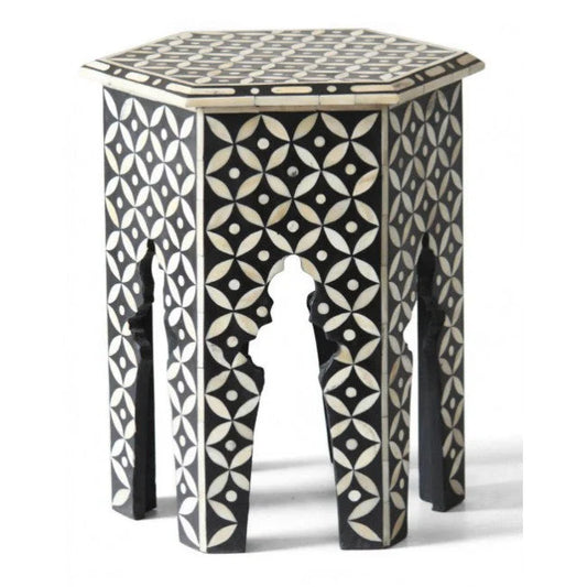 Muglia hexagonal bone inlay side table in black color