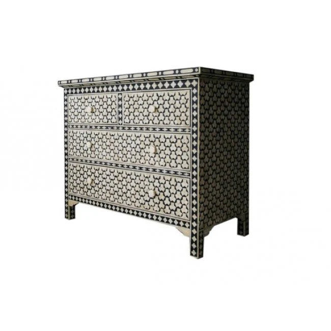 tragua pattern bone inlay dresser in black color